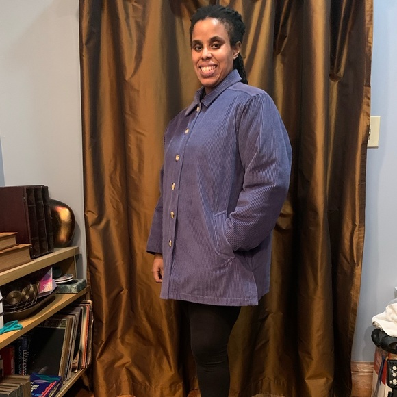 Apple seeds woman’s blue corduroy jacket - Picture 2 of 5